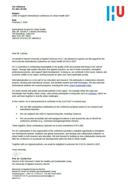 Recommendation letters – ICUH 2027
